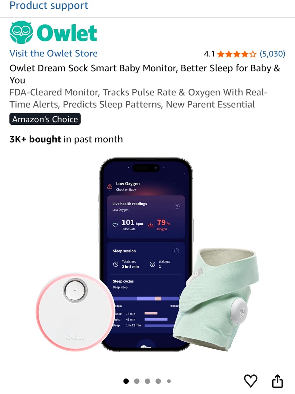 Owlet Dream Sock Smart Baby Monitor Clip & Band - Mint Green